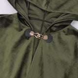 Renaissance Hooded Green Cloak Medieval Velvet Cape with Hood Men Women Capelet for Hobbit Halloween Costume