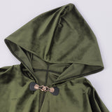 Renaissance Hooded Green Cloak Medieval Velvet Cape with Hood Men Women Capelet for Hobbit Halloween Costume