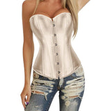 Satin Sexy Strong Boned Corset Lace Up Overbust Waist Cincher Bustier Bodyshaper Top