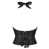 Scroll Pattern Halter Neck Backless Black Overbust Corset