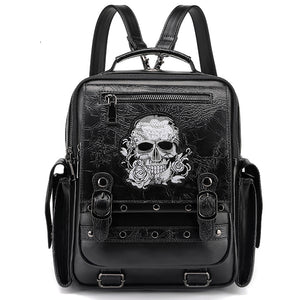 Skull Head Gothic Black Backpack Steam Punk School Rock Goth Bag