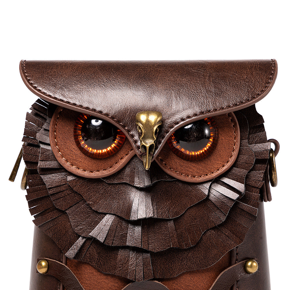 Small Owl Crossbody Bag Shoulder Purse Leather Belt Pouch Travel Phone Holder Punk Medieval Vintage Festival Costume Accessory