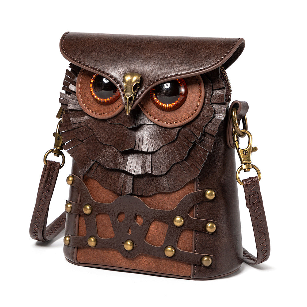 Small Owl Crossbody Bag Shoulder Purse Leather Belt Pouch Travel Phone Holder Punk Medieval Vintage Festival Costume Accessory