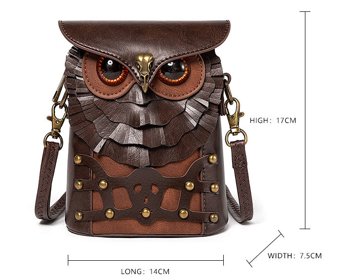 Small Owl Crossbody Bag Shoulder Purse Leather Belt Pouch Travel Phone Holder Punk Medieval Vintage Festival Costume Accessory