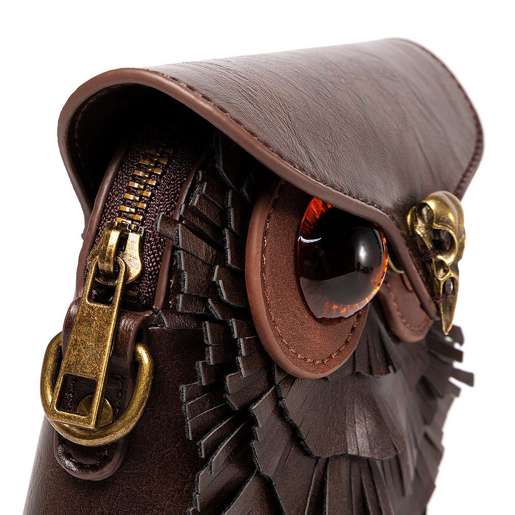 Small Owl Crossbody Bag Shoulder Purse Leather Belt Pouch Travel Phone Holder Punk Medieval Vintage Festival Costume Accessory