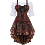 Steampunk Corset Bustier Top Dress Skirt with Tutu 3 Set Plus Size Vintage Lace up Gothic Costume