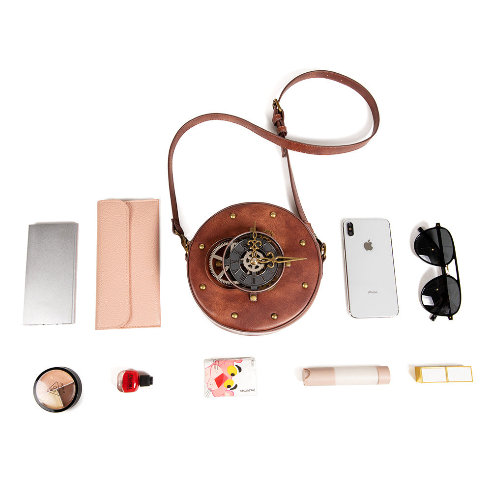Steampunk Gothic Shoulder Bag Clock Purse PU Leather Handbag for Women Girls