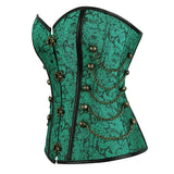 Steampunk Inspired Multi Embroidered Overbust Corset with Chains