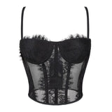 Summer Mesh Sexy Bustier Tops for Women Lace Corset Top Y2k Spaghetti Strap Boned Going Out Crop Top