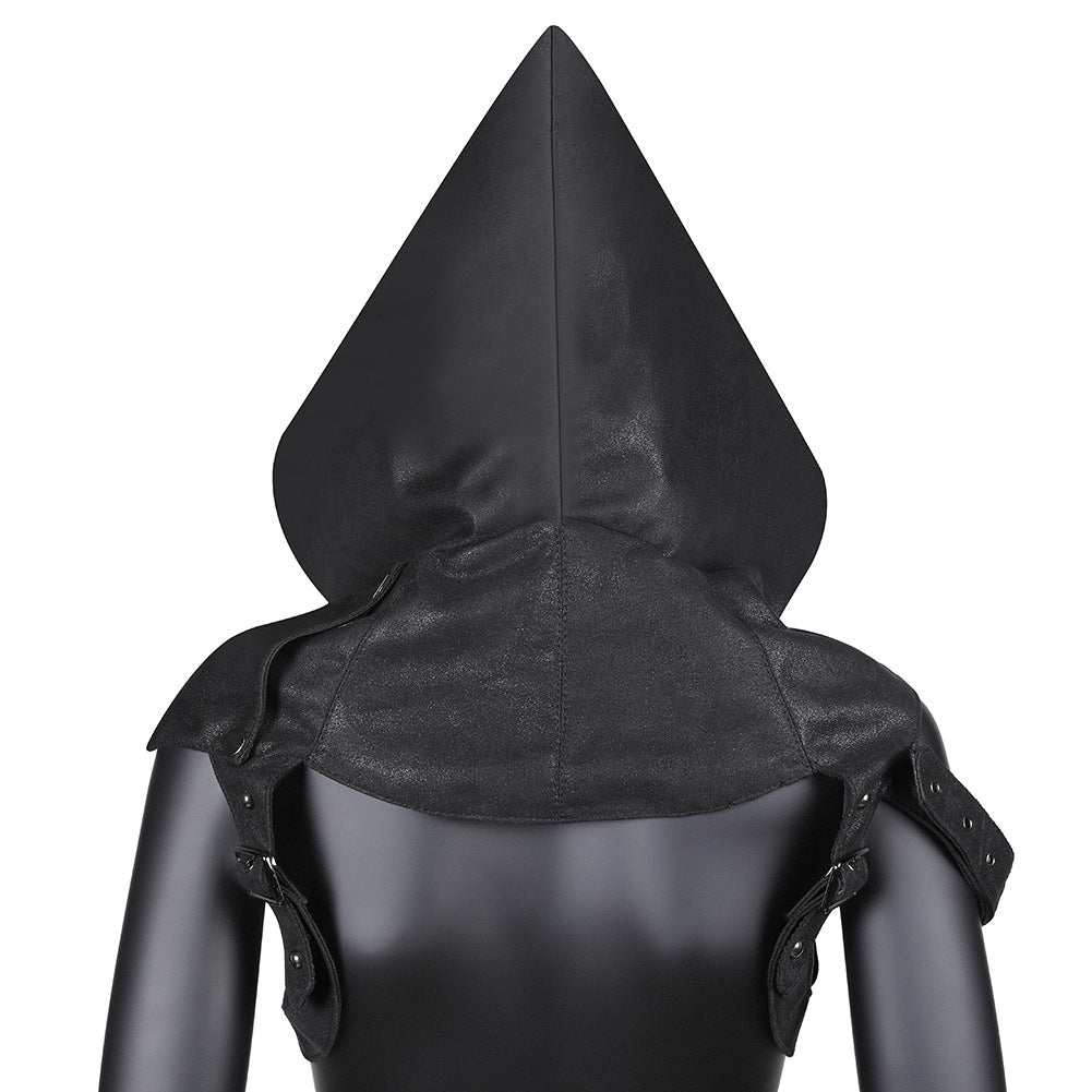 Unisex Steampunk Rogue Cowl Hat with Adjustable Arms Buckles Hooded Cape