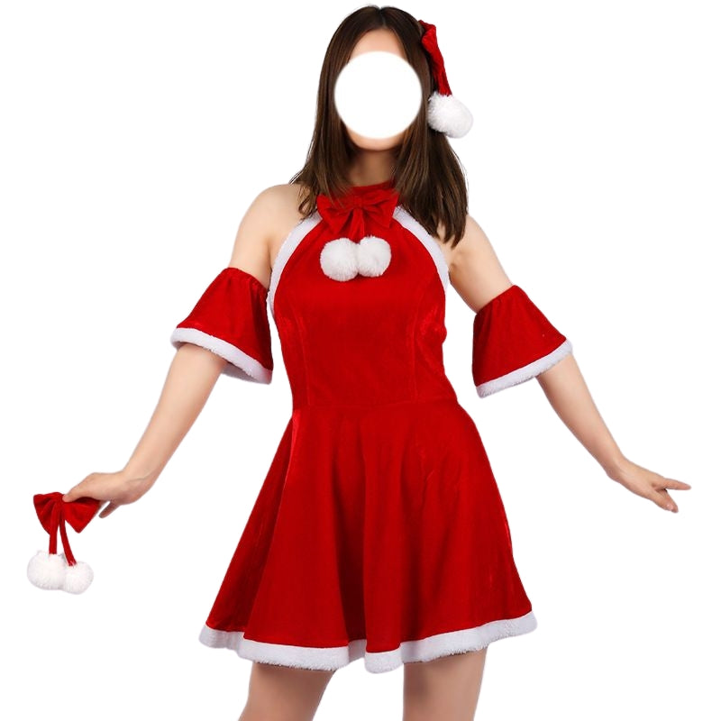 Women's Halter Neck Mini Dress Sexy Christmas Dress A Line Velvet Party Dress Santa Dress