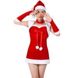 Women's Mrs. Claus Santa Costume 4Pcs Adult Costumes Red Velvet Fancy Christmas Dress with Belt Lady Cosplay