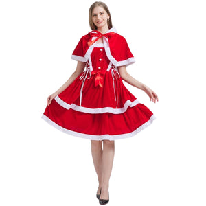 Women Mrs Claus Christmas Santa Costume Dress Adult 2PCS Red Cosplay Outfit Xmas Party