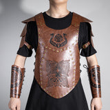 Viking Faux Leather Embossed Chest Armor Retro Medieval Knight Leather Armor for LARP Cosplay