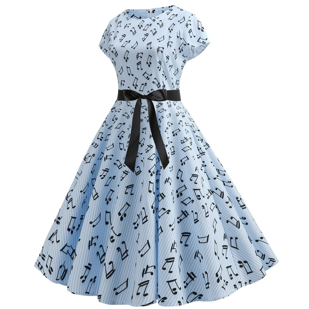 Vintage Dresses Women Casual 1950s Retro Printing Party Prom Swing Dress
