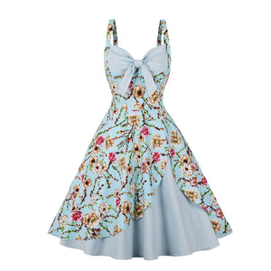 Vintage Floral Cocktail Dress Bowknot Retro 1950s Vintage Dress