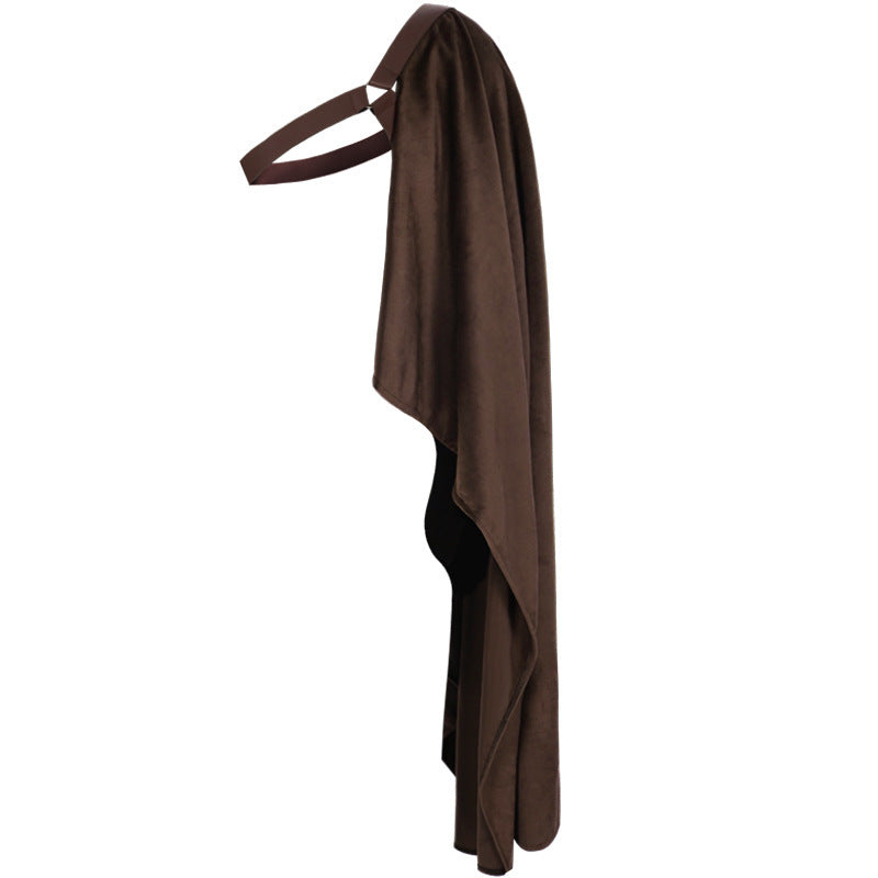 Vintage Medieval Half Shoulder Cloak Halloween Medieval Cosplay Costume with Adjustable Straps Gothic Half Cape for Men Women