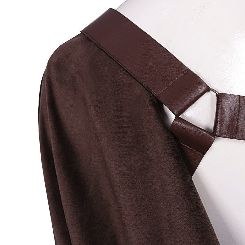Vintage Medieval Half Shoulder Cloak Halloween Medieval Cosplay Costume with Adjustable Straps Gothic Half Cape for Men Women