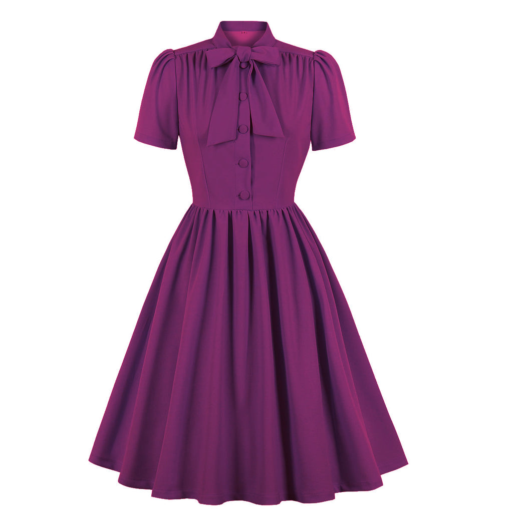 purple rockabilly dress Ryrjj 1960s Cocktail Dresses for Women 50s Lapel Double Breasted Vintage Polka Dot Rockabilly Dress Retro Tea Party Prom Midi Dresses(Purple,S),