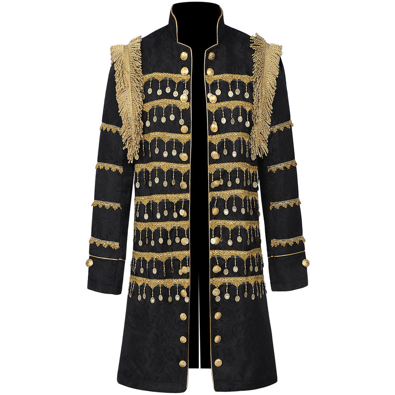 Vintage Tassel Tailcoat Jacket for Mens Goth Renaissance Long Steampunk Nightclub Performance Victorian Coats