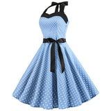 Vintage Women 1950s Rockabilly Swing Dress Pinup 50s Retro Hepburn Style Halterneck A-Line Dresses