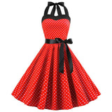 Vintage Women 1950s Rockabilly Swing Dress Pinup 50s Retro Hepburn Style Halterneck A-Line Dresses