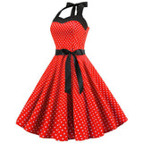 Vintage Women 1950s Rockabilly Swing Dress Pinup 50s Retro Hepburn Style Halterneck A-Line Dresses