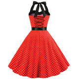 Vintage Women 1950s Rockabilly Swing Dress Pinup 50s Retro Hepburn Style Halterneck A-Line Dresses