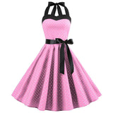 Vintage Women 1950s Rockabilly Swing Dress Pinup 50s Retro Hepburn Style Halterneck A-Line Dresses