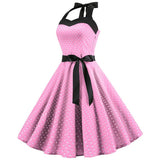 Vintage Women 1950s Rockabilly Swing Dress Pinup 50s Retro Hepburn Style Halterneck A-Line Dresses