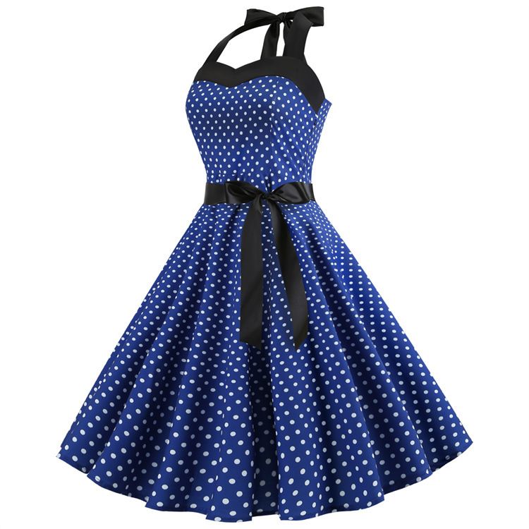 Vintage Women 1950s Rockabilly Swing Dress Pinup 50s Retro Hepburn Style Halterneck A-Line Dresses
