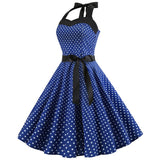 Vintage Women 1950s Rockabilly Swing Dress Pinup 50s Retro Hepburn Style Halterneck A-Line Dresses