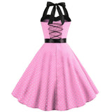 Vintage Women 1950s Rockabilly Swing Dress Pinup 50s Retro Hepburn Style Halterneck A-Line Dresses