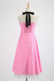 Vintage Women 1950s Rockabilly Swing Dress Pinup 50s Retro Hepburn Style Halterneck A-Line Dresses