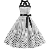 Vintage Women 1950s Rockabilly Swing Dress Pinup 50s Retro Hepburn Style Halterneck A-Line Dresses