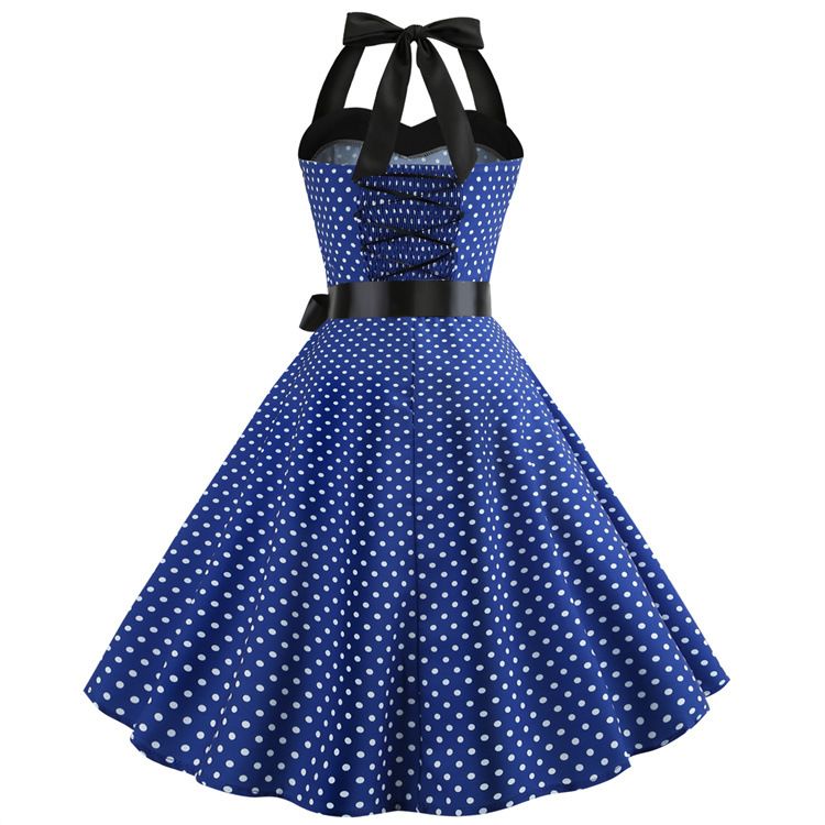 Vintage Women 1950s Rockabilly Swing Dress Pinup 50s Retro Hepburn Style Halterneck A-Line Dresses