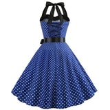 Vintage Women 1950s Rockabilly Swing Dress Pinup 50s Retro Hepburn Style Halterneck A-Line Dresses