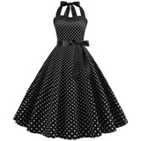Vintage Women 1950s Rockabilly Swing Dress Pinup 50s Retro Hepburn Style Halterneck A-Line Dresses