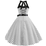 Vintage Women 1950s Rockabilly Swing Dress Pinup 50s Retro Hepburn Style Halterneck A-Line Dresses