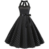 Vintage Women 1950s Rockabilly Swing Dress Pinup 50s Retro Hepburn Style Halterneck A-Line Dresses