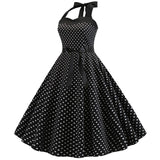 Vintage Women 1950s Rockabilly Swing Dress Pinup 50s Retro Hepburn Style Halterneck A-Line Dresses
