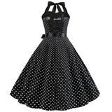 Vintage Women 1950s Rockabilly Swing Dress Pinup 50s Retro Hepburn Style Halterneck A-Line Dresses