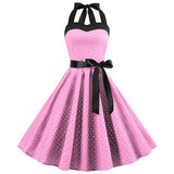 Vintage Women 1950s Rockabilly Swing Dress Pinup 50s Retro Hepburn Style Halterneck A-Line Dresses