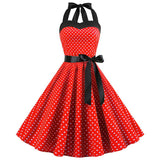 Vintage Women 1950s Rockabilly Swing Dress Pinup 50s Retro Hepburn Style Halterneck A-Line Dresses