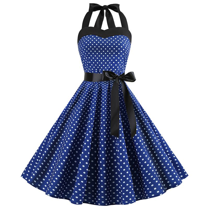 blue rockabilly dress Rockabilly Pinup Deep Blue Satin Cocktail Flare Party Swing Dress 14 (EU46)