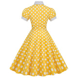 Women 1950s Vintage Short Sleeve Peter Pan Collar Polka Dot A Line Midi Summer Dress Cocktail Party Evening Prom Gown