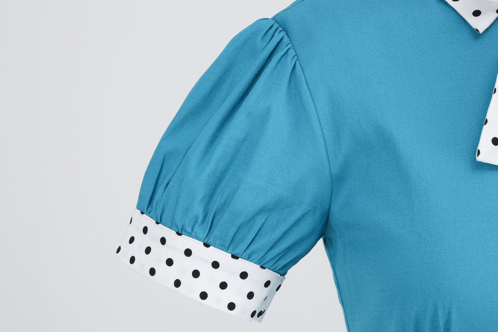 Women 1950s Vintage Short Sleeve Peter Pan Collar Polka Dot A Line Midi Summer Dress Cocktail Party Evening Prom Gown