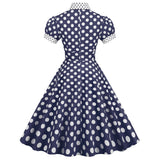 Women 1950s Vintage Short Sleeve Peter Pan Collar Polka Dot A Line Midi Summer Dress Cocktail Party Evening Prom Gown