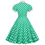 Women 1950s Vintage Short Sleeve Peter Pan Collar Polka Dot A Line Midi Summer Dress Cocktail Party Evening Prom Gown