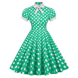 Women 1950s Vintage Short Sleeve Peter Pan Collar Polka Dot A Line Midi Summer Dress Cocktail Party Evening Prom Gown